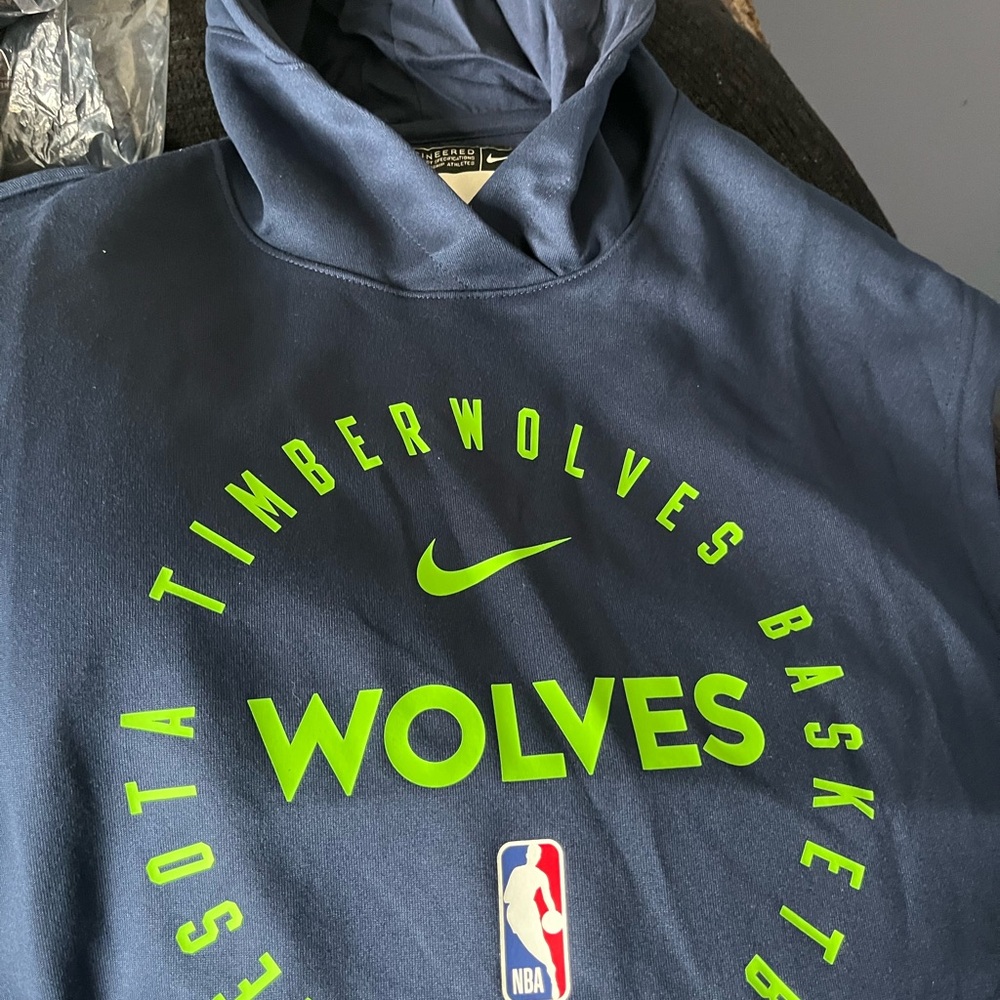 Minnesota Timberwolves Navy Nike Wolves sleeveless hoodie Green Logo